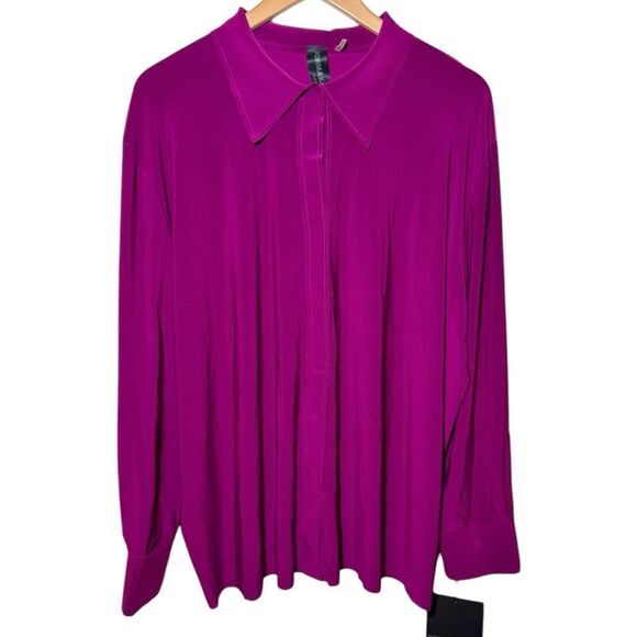 NWT Norma Kamali NK Shirt Raspberry Collared Long Sleeve Women’s XL - Picture 1 of 6